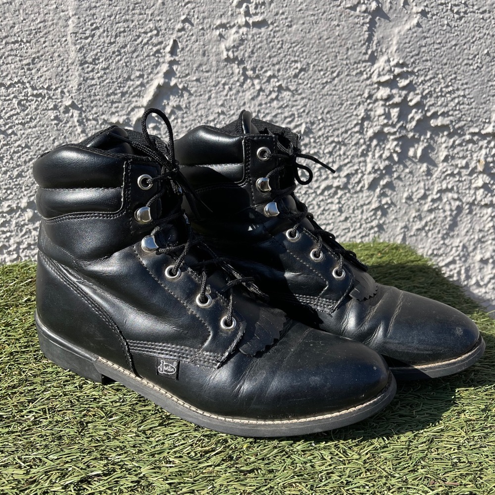 Justin Boots Leather Lace Up Combat Boots